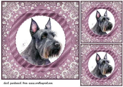 3 Purple and silver Scottish terrier card fronts/toppers 4