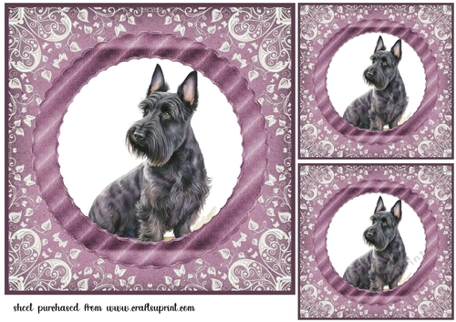 3 Purple and silver Scottish terrier card fronts/toppers 5