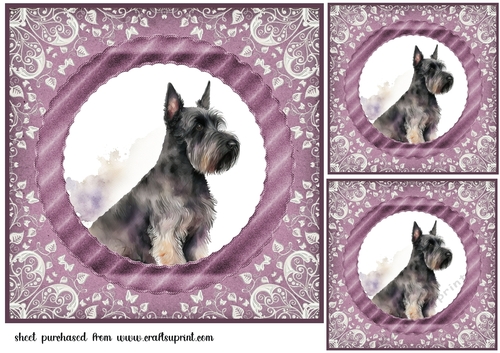 3 Purple and silver Scottish terrier card fronts/toppers 6