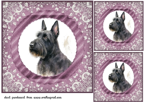 3 Purple and silver Scottish terrier card fronts/toppers 7