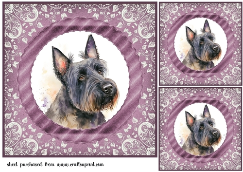 3 Purple and silver Scottish terrier card fronts/toppers 8