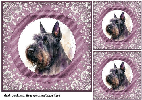 3 Purple and silver Scottish terrier card fronts/toppers 9