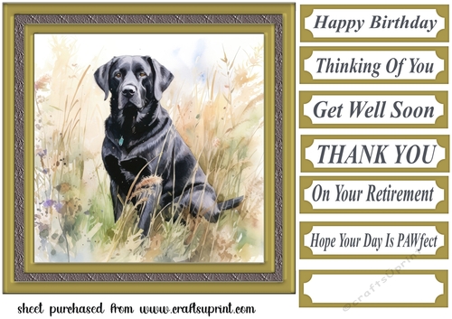 Floral black Labrador card front 1