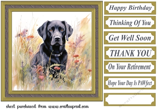 Floral black Labrador card front 2