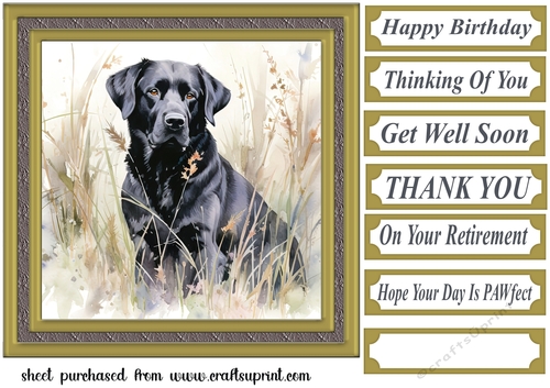 Floral black Labrador card front 7