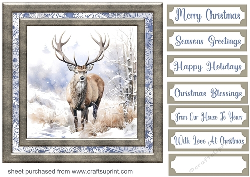 Framed Christmas stag card front 8