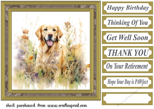 Yellow floral Labrador card front 1