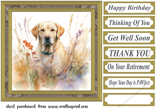 Yellow floral Labrador card front 7