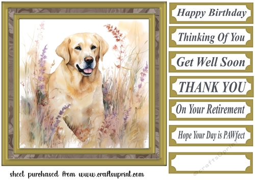 Yellow floral Labrador card front 8