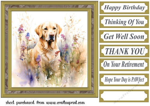 Yellow floral Labrador card front 10
