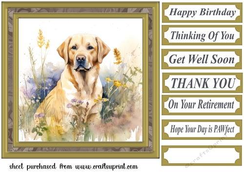 Yellow floral Labrador card front 12