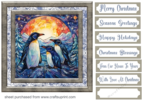 Stained glass Christmas penguins card front 2