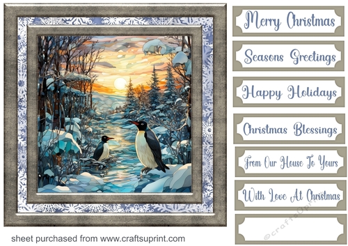 Stained glass Christmas penguins card front 4