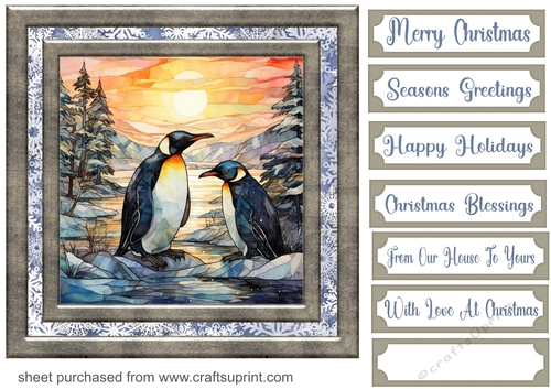 Stained glass Christmas penguins card front 5