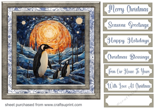 Stained glass Christmas penguins card front 6