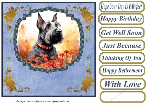 Floral Scottish terrier card front (N) 2