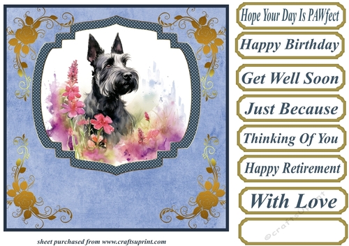 Floral Scottish terrier card front (N) 6