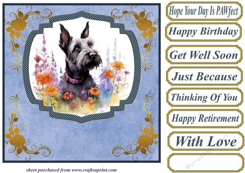 Floral Scottish terrier card front (N) 7