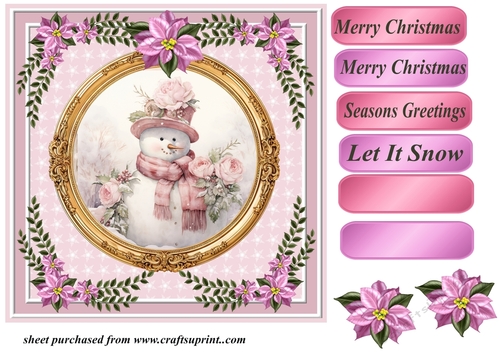 Pink Christmas snowman card front 3