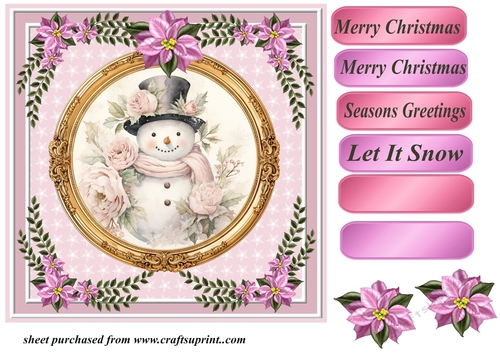 Pink Christmas snowman card front 4