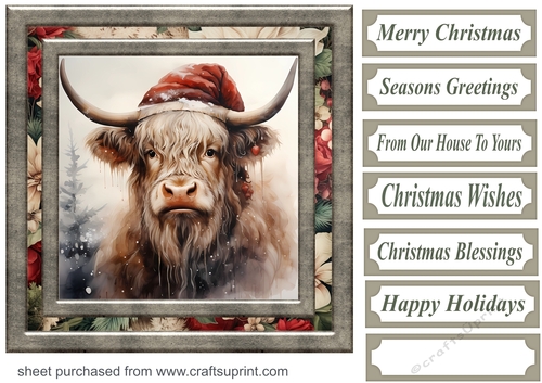 Highland cow in Santa hat card front 1