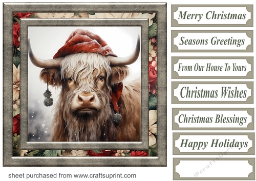 Highland cow in Santa hat card front 3