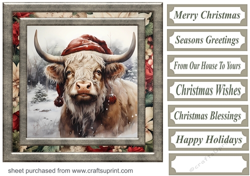 Highland cow in Santa hat card front 4