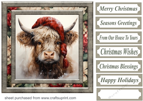 Highland cow in Santa hat card front 5