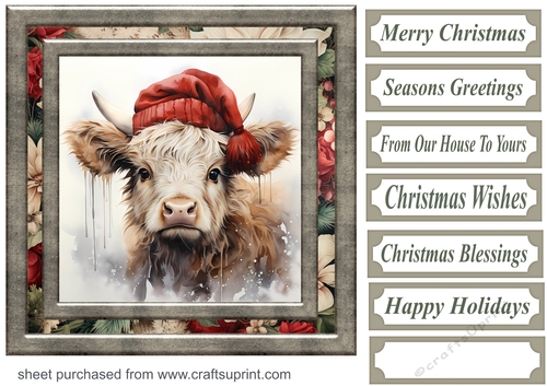 Highland cow in Santa hat card front 6