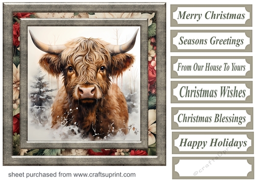 Christmas Highland cow card front 10