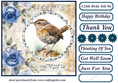 Blue rose a little birdie told me card front 2