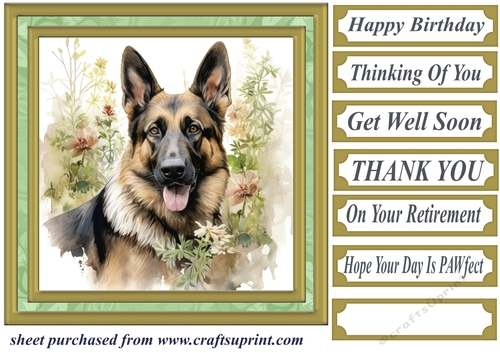 Floral German Shepherd card front 1