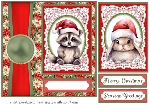 Poinsettia Christmas animal card front 1