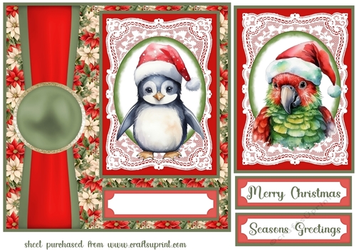Poinsettia Christmas animal card front 2