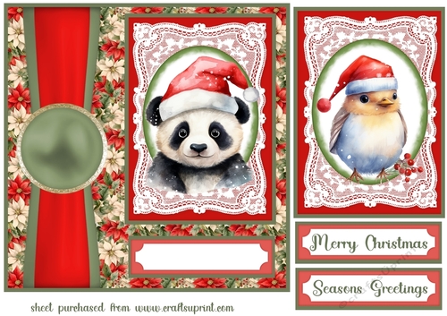 Poinsettia Christmas animal card front 3