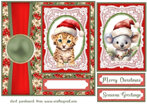 Poinsettia Christmas animal card front 5