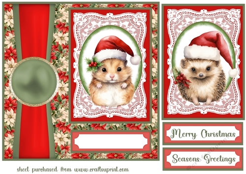 Poinsettia Christmas animal card front 6