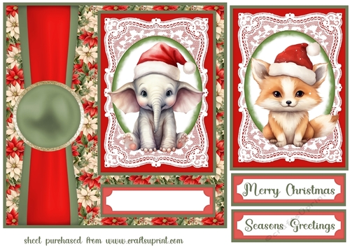 Poinsettia Christmas animal card front 7