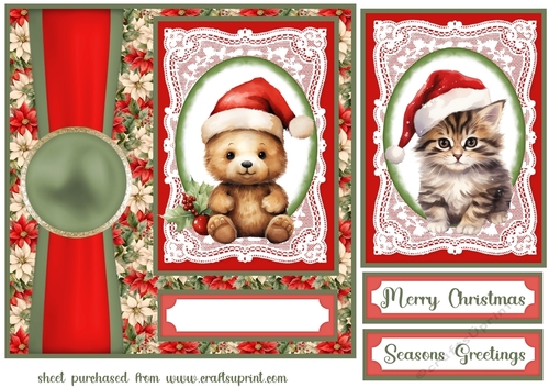 Poinsettia Christmas animal card front 9