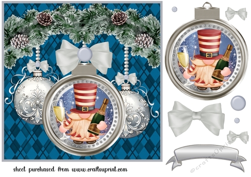 Christmas gnome bauble card front 1