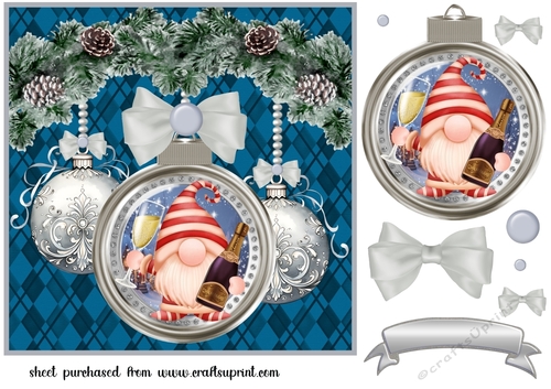 Christmas gnome bauble card front 3