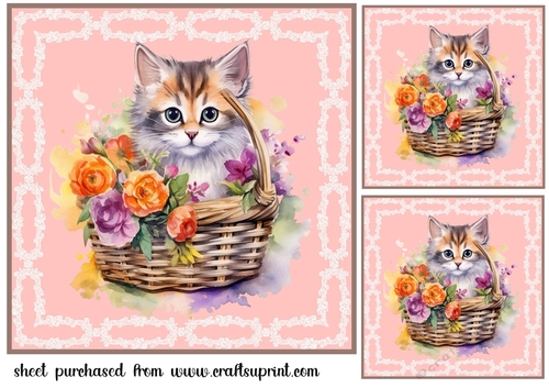3 Floral cat in basket card front/toppers 4