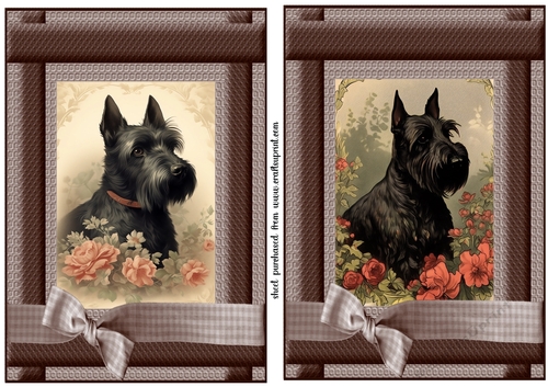 2 Vintage floral Scottish terrier card fronts 1