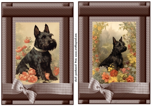 2 Vintage floral Scottish terrier card fronts 2