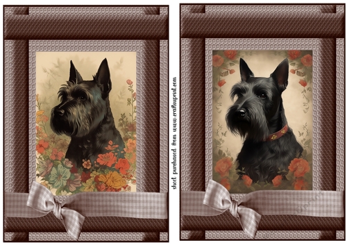 2 Vintage floral Scottish terrier card fronts 3