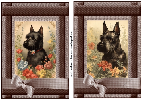 2 Vintage floral Scottish terrier card fronts 4