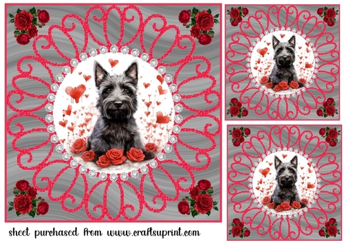 3 Rose and diamond Scottish terrier card fronts/toppers 1