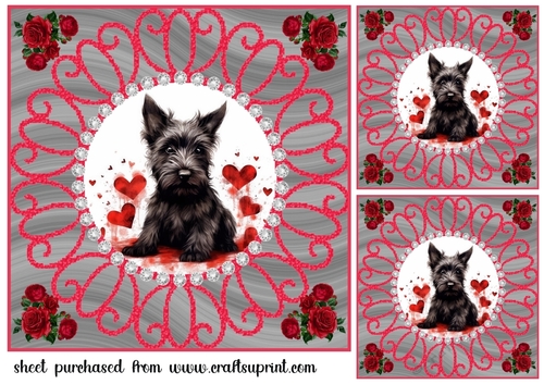 3 Rose and diamond Scottish terrier card fronts/toppers 2