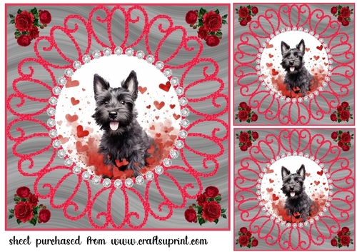 3 Rose and diamond Scottish terrier card fronts/toppers 3