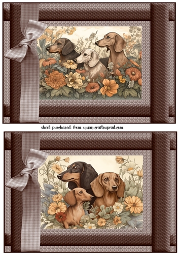2 Vintage floral Dachshund card fronts 1